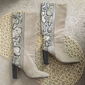 MRKT Hallie Tan Suede Faux Snakeskin Boots